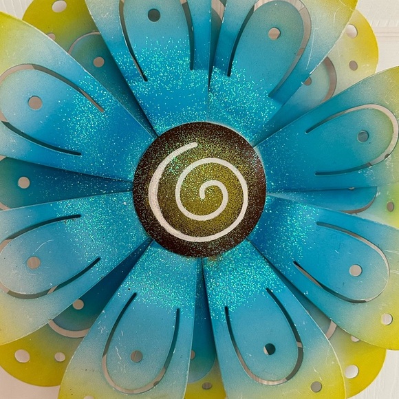 HAND CRAFTED ~ Blue and Yellow Metal Decorative Hanging Flower Decor - Picture 4 of 7